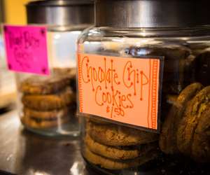 A jar of homemade chocolate chip cookies